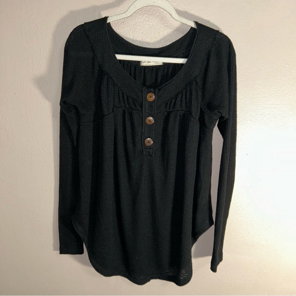We The Free Black babydoll boho Long Sleeve Henley Top - Picture 1 of 3